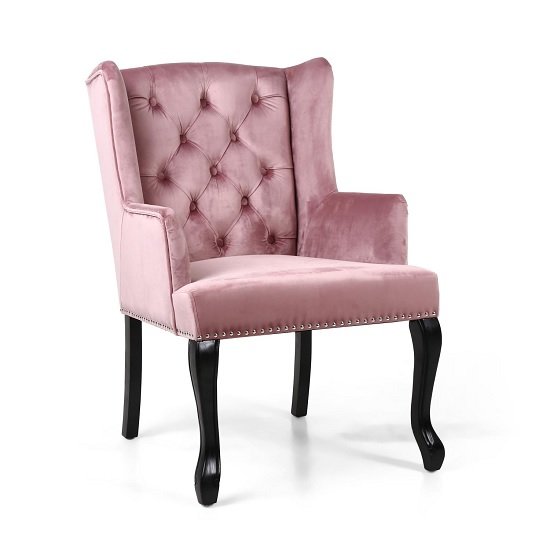 Arlington Accent Chair In Brushed Velvet Pink With Wooden Legs