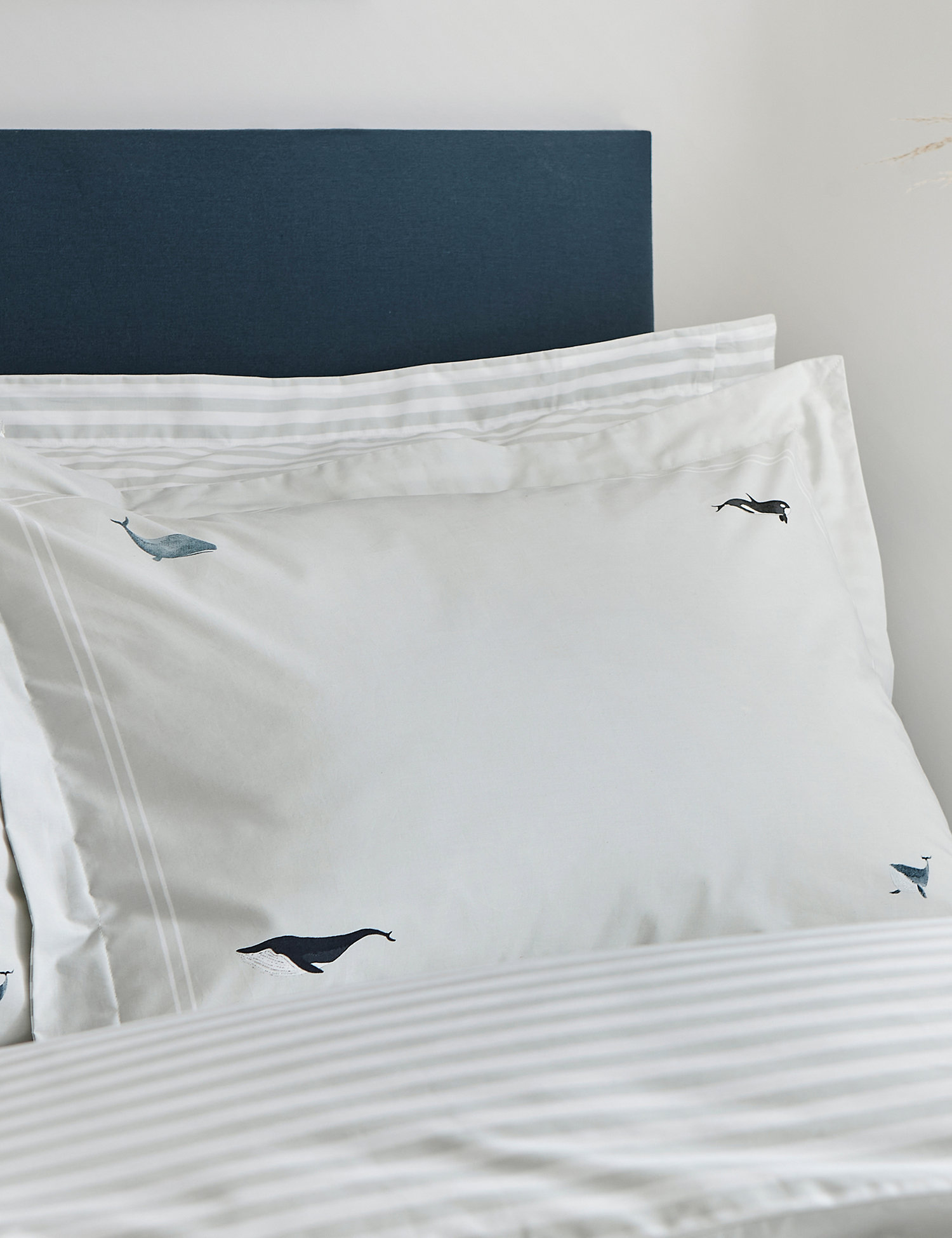 M&S Sophie Allport 2 Pack Pure Cotton Whale Oxford Pillowcases