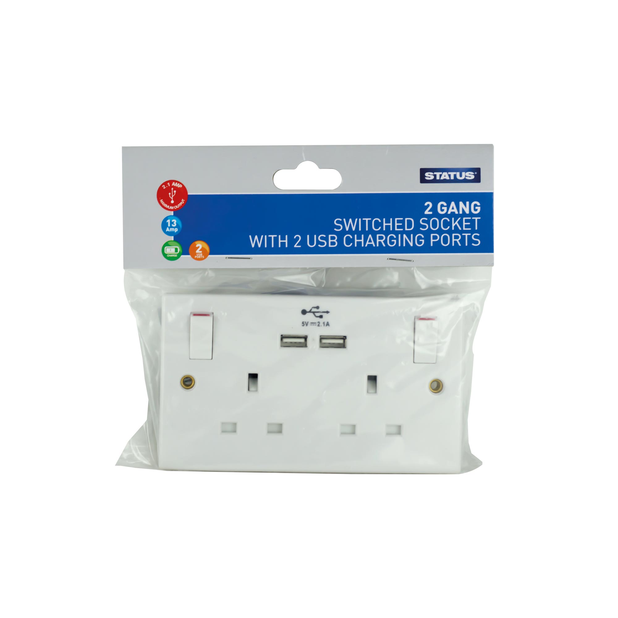 Status 2 Gang & USB Switched Wallsocket Brown