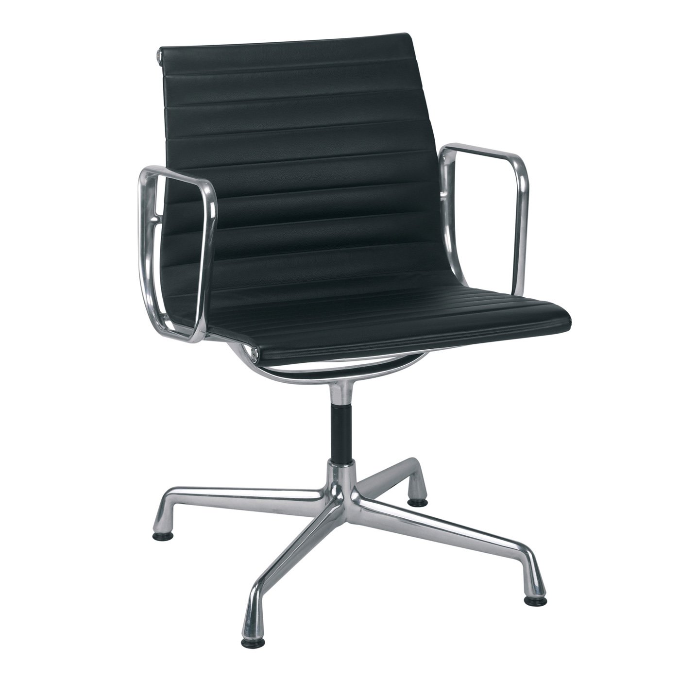 Vitra Eames EA 108 Aluminium Armchair Black Leather Polished Base