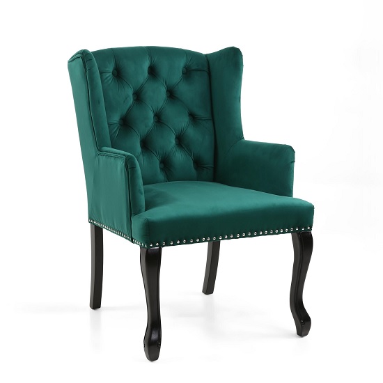 Arlington Accent Chair In Brushed Velvet Green With Wooden Legs